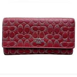 COACH | Metallic Trifold Wallet | Maroon | Womens